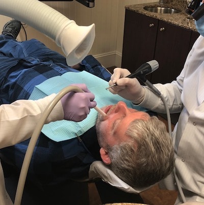 Dr. Mancuso using air abrasion in our office